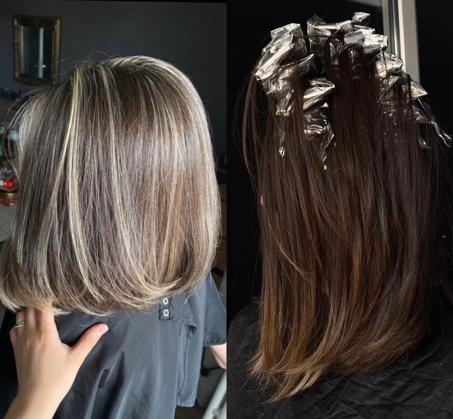 Balayage in Schokobraun und Mahagoni auf dunklem Haar